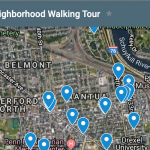 Image of placemarks on the walking tour Google map