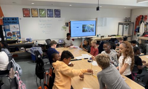 Students designing spaghetti and marshmallow towers in Pre-Engineering